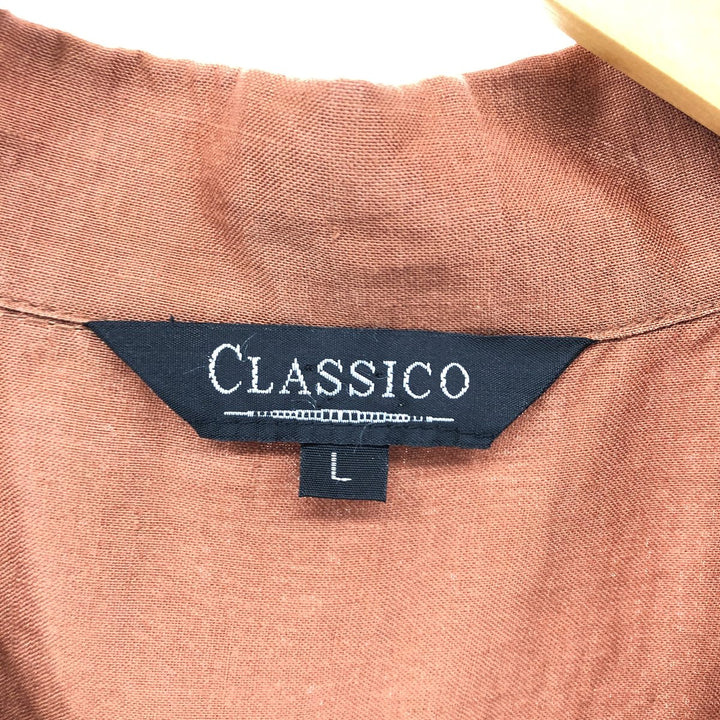 CLASSICO Open Collar Short Sleeve Linen Shirt Box Shirt Men's L Size linen red type reddish brown Vintage Second Hand