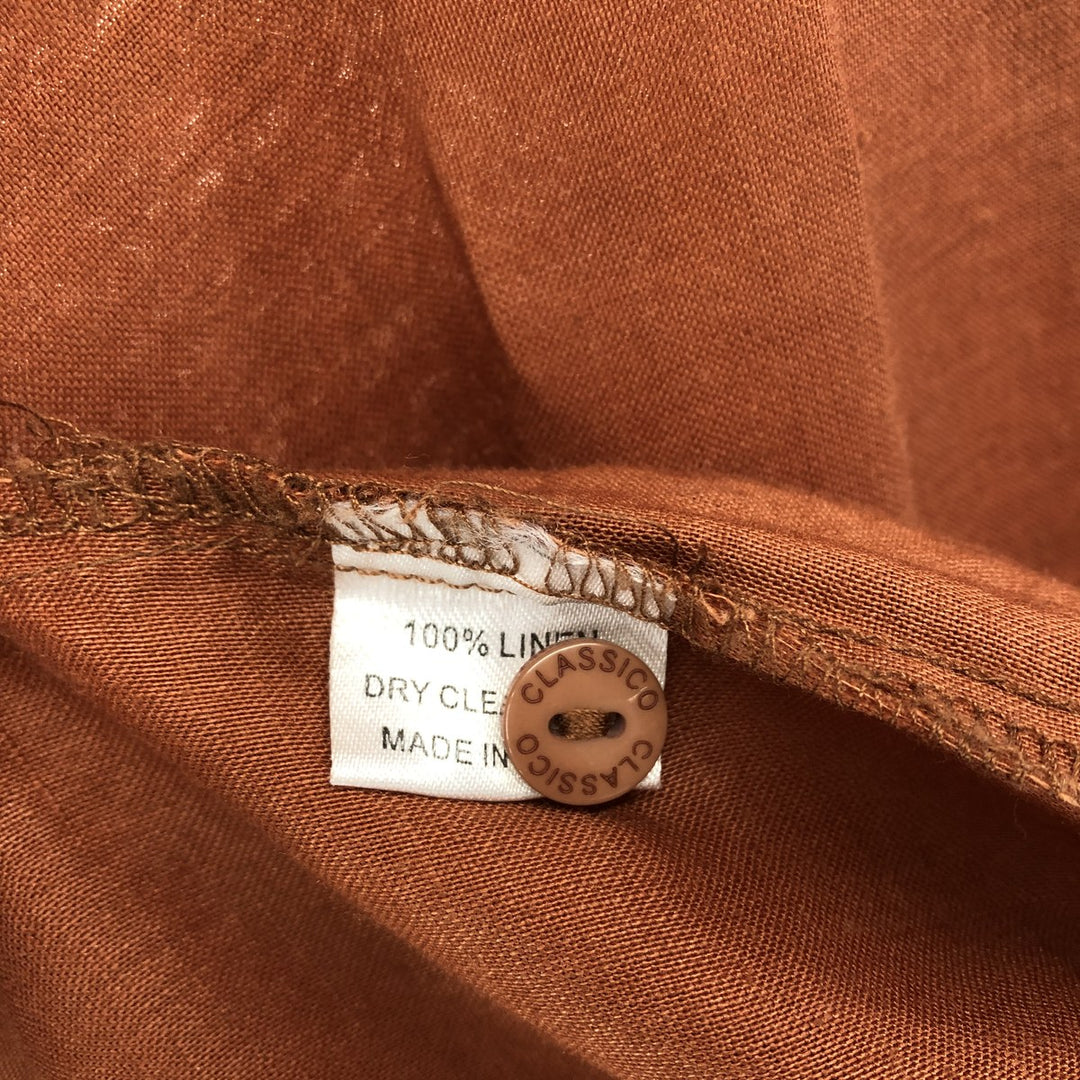 CLASSICO Open Collar Short Sleeve Linen Shirt Box Shirt Men's L Size linen red type reddish brown Vintage Second Hand