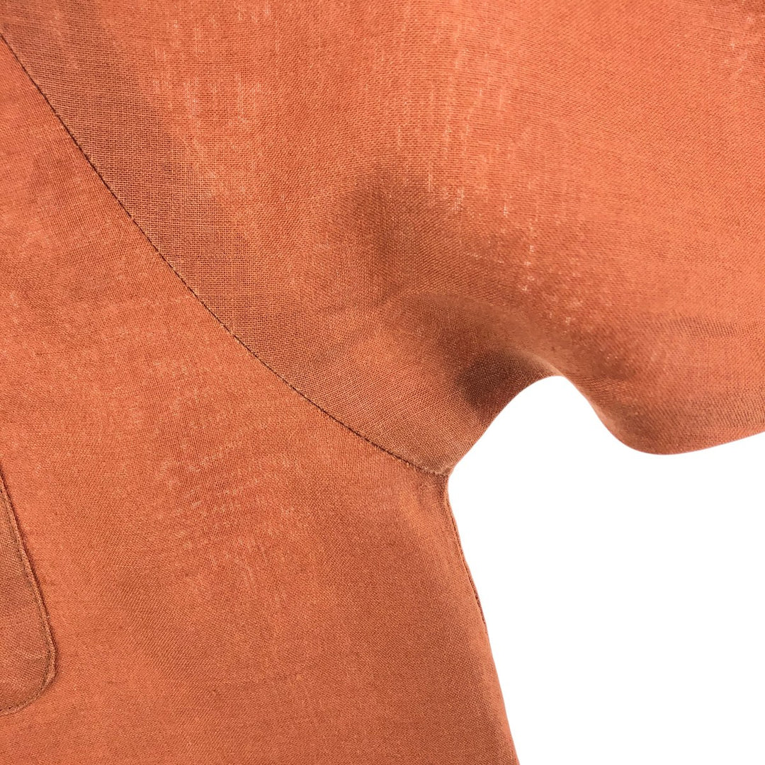 CLASSICO Open Collar Short Sleeve Linen Shirt Box Shirt Men's L Size linen red type reddish brown Vintage Second Hand