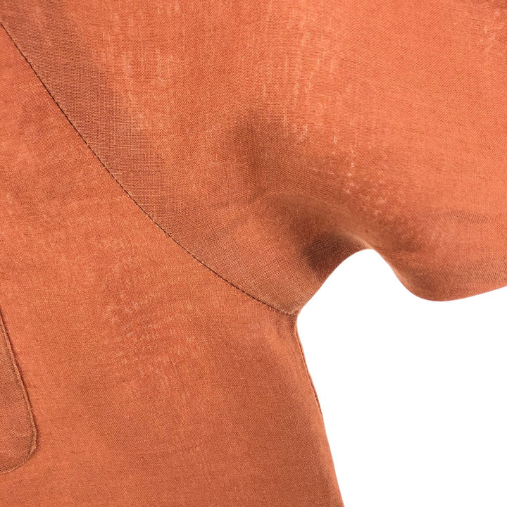 CLASSICO Open Collar Short Sleeve Linen Shirt Box Shirt Men's L Size linen red type reddish brown Vintage Second Hand