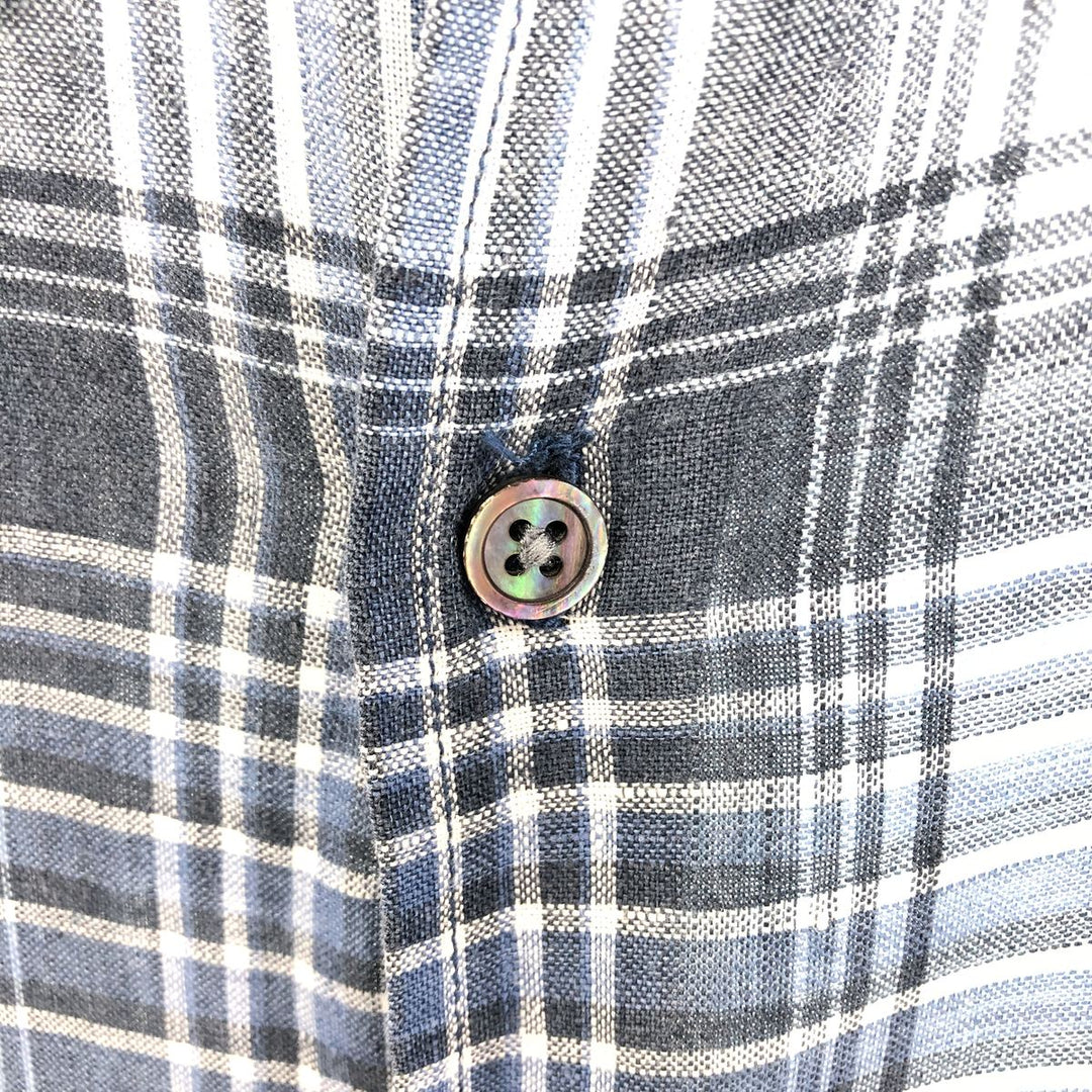00'S Banana Republic Check Pattern Short Sleeve Linen Shirt Box Shirt Men's L size linen Blue type light blue Vintage Second Hand