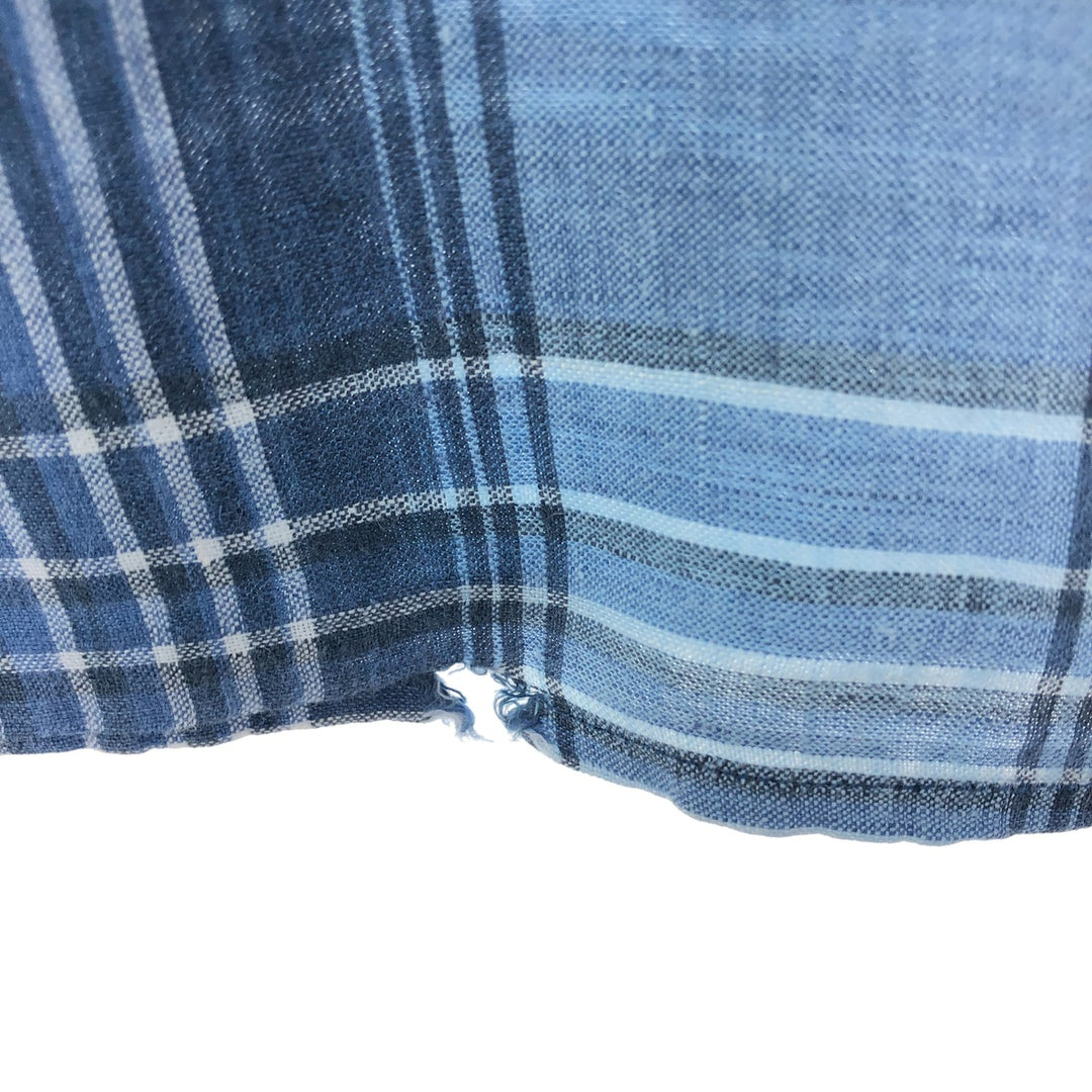 00'S Banana Republic Check Pattern Short Sleeve Linen Shirt Box Shirt Men's L size linen Blue type light blue Vintage Second Hand