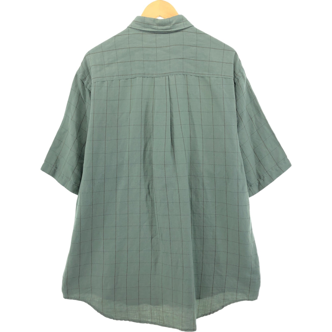 90'S NAUTICA Check Pattern Short Sleeve Linen Shirt Men's XL linen Mint green Vintage Second Hand
