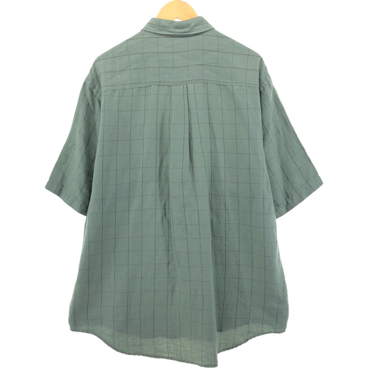 90'S NAUTICA Check Pattern Short Sleeve Linen Shirt Men's XL linen Mint green Vintage Second Hand