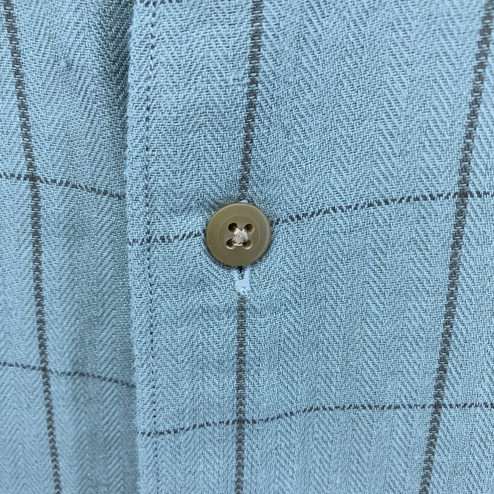 90'S NAUTICA Check Pattern Short Sleeve Linen Shirt Men's XL linen Mint green Vintage Second Hand