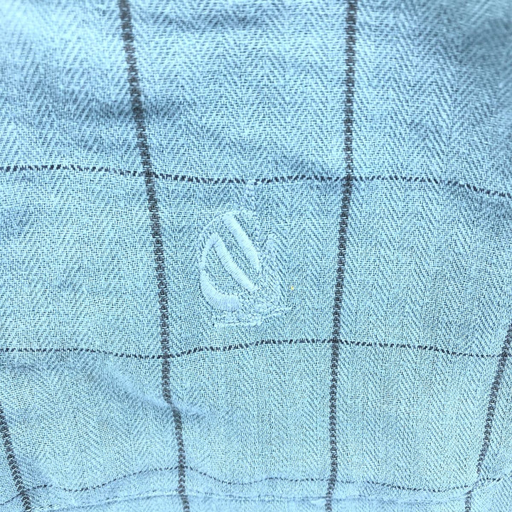 90'S NAUTICA Check Pattern Short Sleeve Linen Shirt Men's XL linen Mint green Vintage Second Hand
