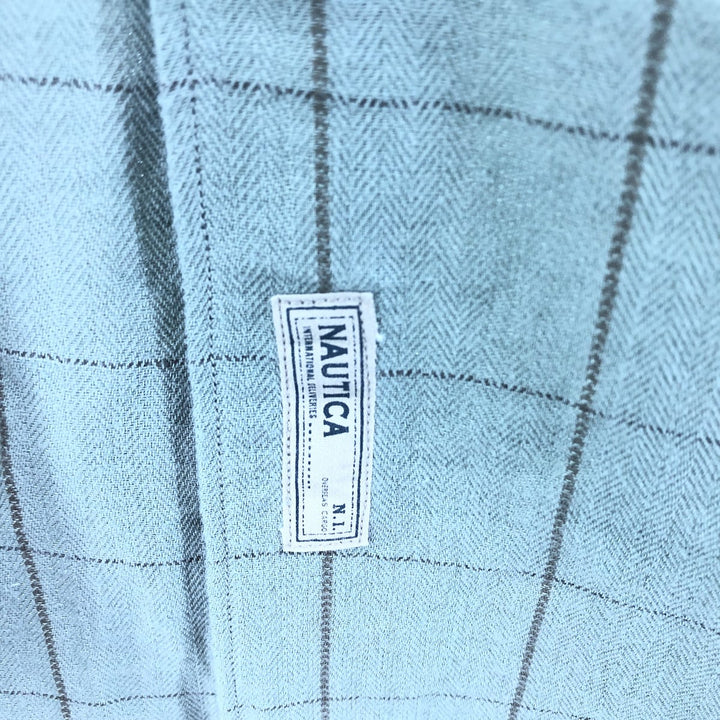90'S NAUTICA Check Pattern Short Sleeve Linen Shirt Men's XL linen Mint green Vintage Second Hand