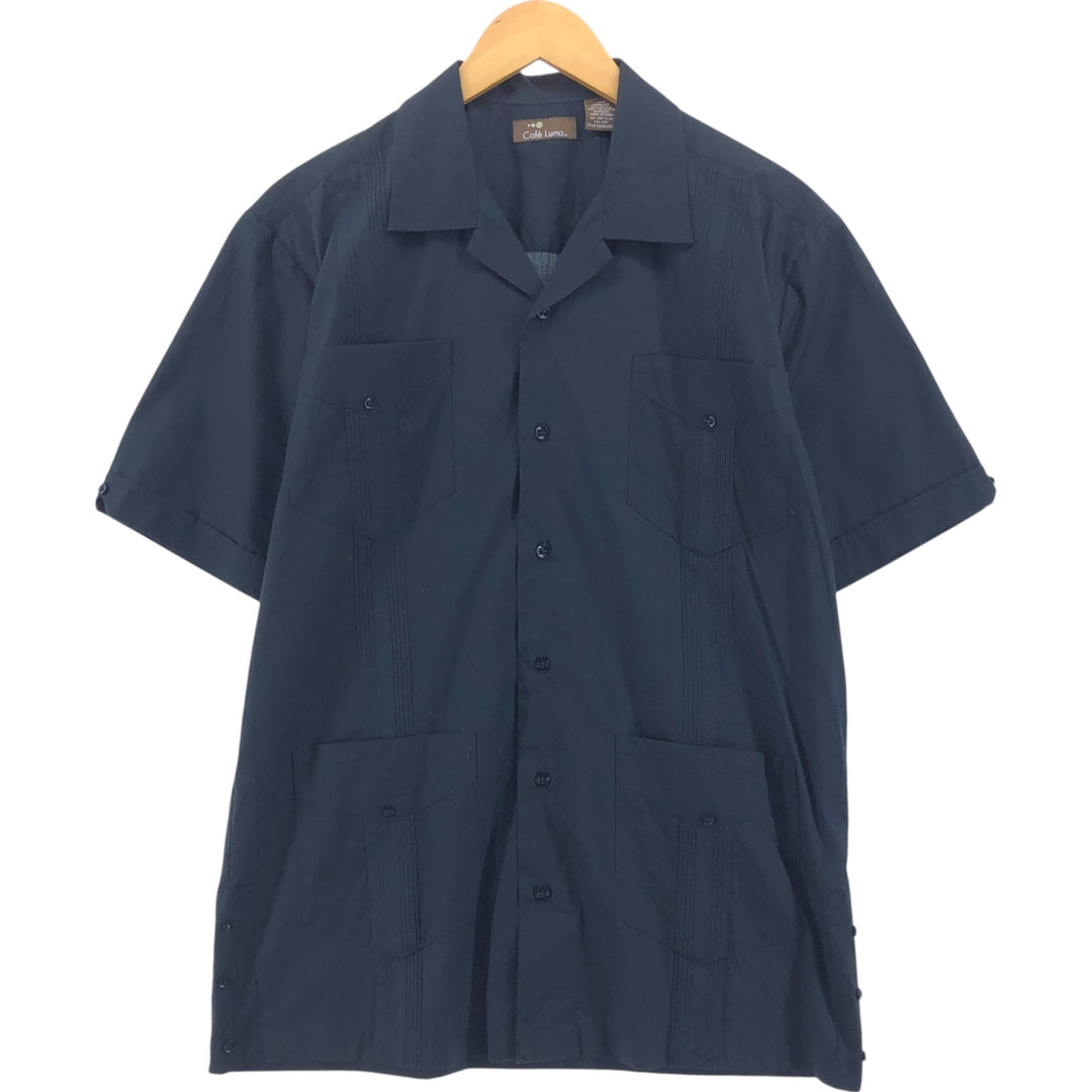 Cafe Luna Short Sleeve Open Collar Mexican Shirt Cuban Shirt Box Shirt Men's M Size cotton black type Vintage Second Hand