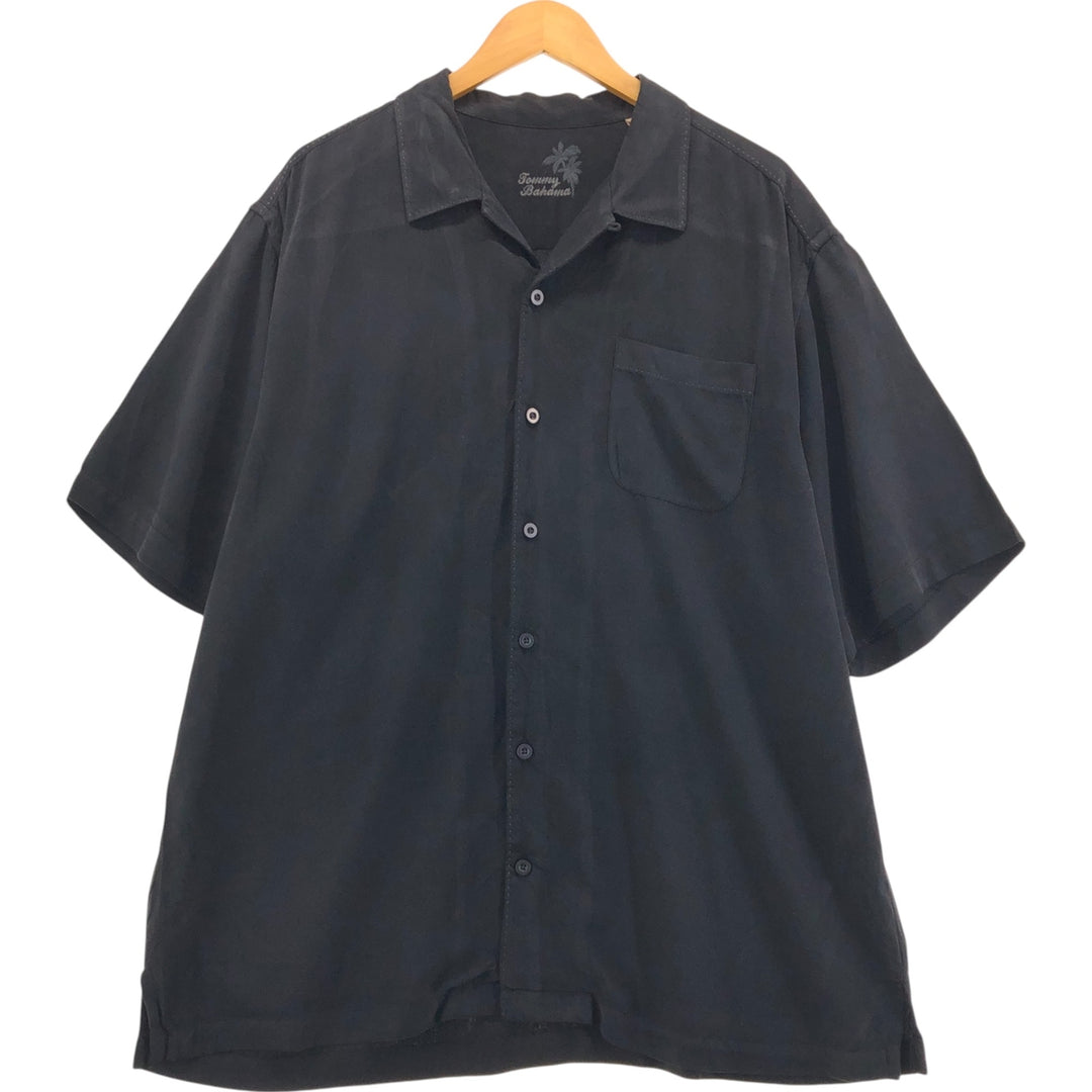 Tommy Bahama short sleeve open collar silk shirt, box shirt, men's XL size silk black type Vintage Second Hand