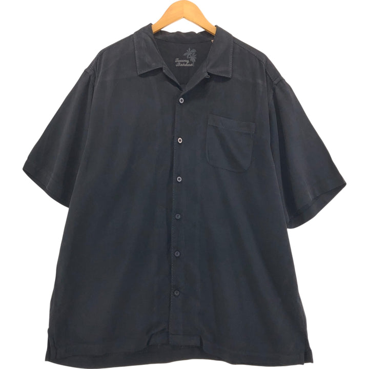 Tommy Bahama short sleeve open collar silk shirt, box shirt, men's XL size silk black type Vintage Second Hand