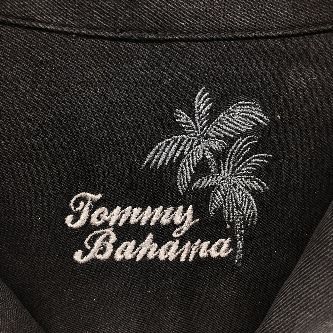Tommy Bahama short sleeve open collar silk shirt, box shirt, men's XL size silk black type Vintage Second Hand