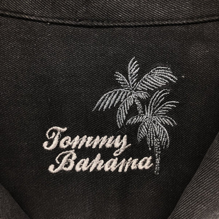 Tommy Bahama short sleeve open collar silk shirt, box shirt, men's XL size silk black type Vintage Second Hand