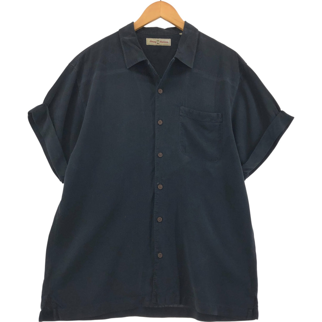 Tommy Bahama short sleeve open collar silk shirt, box shirt, men's size L silk black type Vintage Second Hand