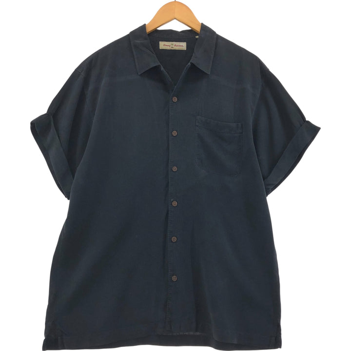 Tommy Bahama short sleeve open collar silk shirt, box shirt, men's size L silk black type Vintage Second Hand
