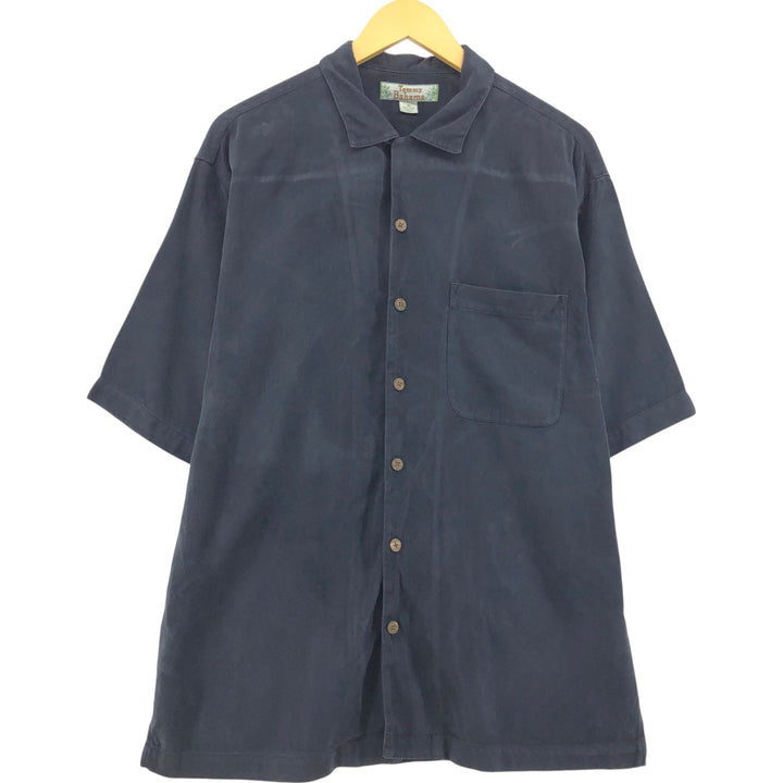 Tommy Bahama short sleeve open collar silk shirt, box shirt, men's M size silk black type Vintage Second Hand