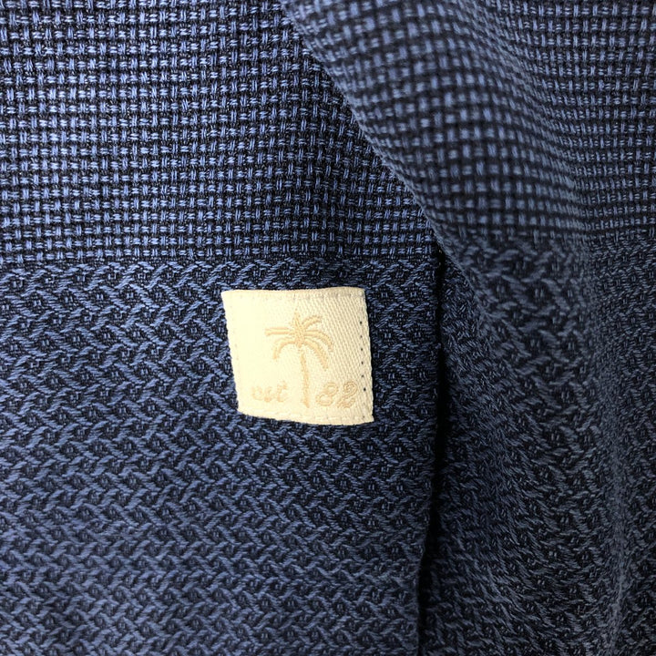 ISLAND SHORES Short Sleeve Open Collar Silk Shirt Box Shirt Men's Size L silk navy blue type Vintage Second Hand