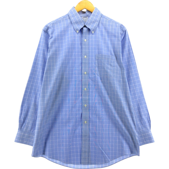 Brooks Brothers Est.1818 REGENT Long Sleeve Button-Down Check Shirt, Men's Size L Supima Cotton Blue type light blue Vintage Second Hand