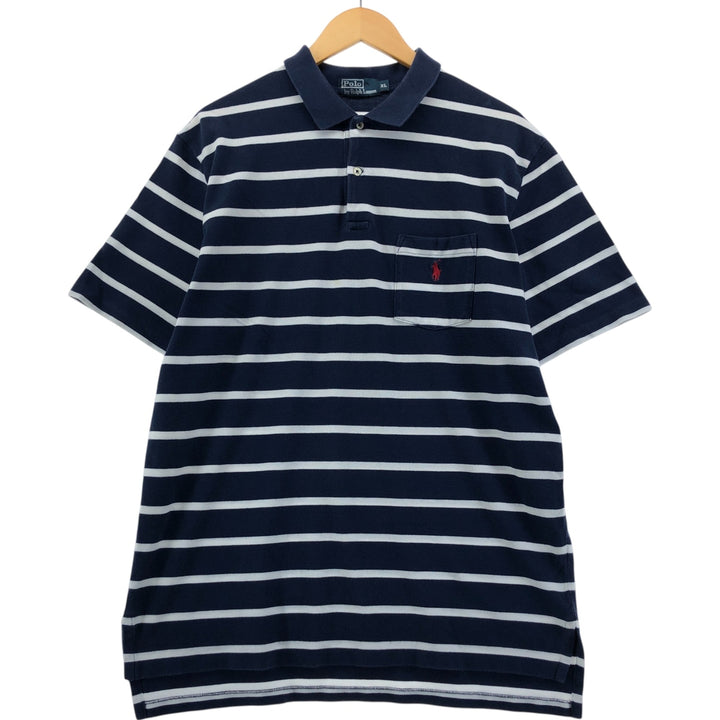 Ralph Lauren POLO by Ralph Lauren short sleeve striped polo shirt, men's XL size cotton navy blue type Vintage Second Hand