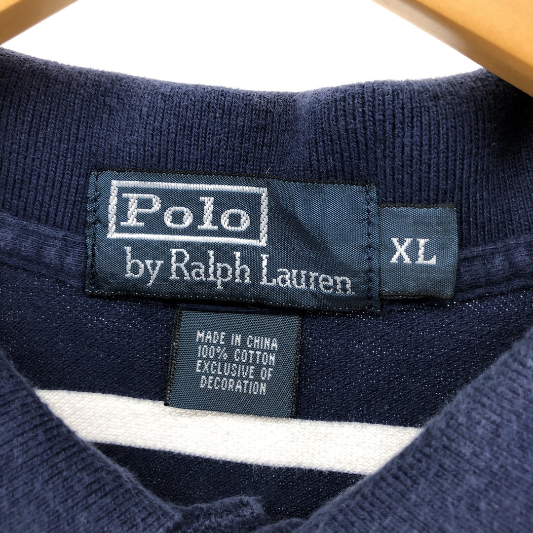 Ralph Lauren POLO by Ralph Lauren short sleeve striped polo shirt, men's XL size cotton navy blue type Vintage Second Hand