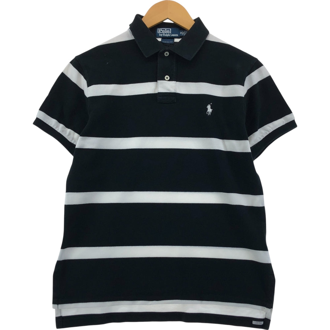 Ralph Lauren POLO by Ralph Lauren CUSTOM FIT short sleeve striped polo shirt men's size M cotton black type Vintage Second Hand