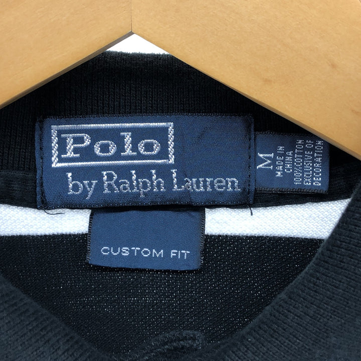 Ralph Lauren POLO by Ralph Lauren CUSTOM FIT short sleeve striped polo shirt men's size M cotton black type Vintage Second Hand