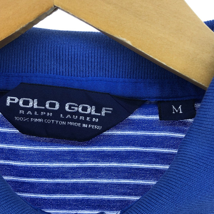 Ralph Lauren POLO GOLF Polo Golf short sleeve striped polo shirt men's size M Pima Cotton blue type Vintage Second Hand