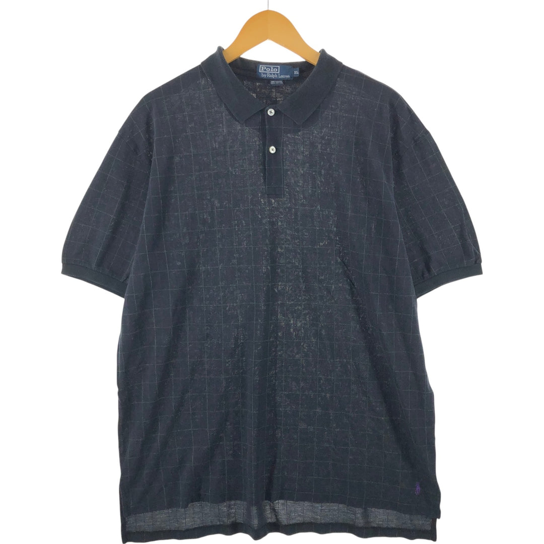 Ralph Lauren POLO by Ralph Lauren short sleeve check polo shirt, men's XL size cotton black type Vintage Second Hand