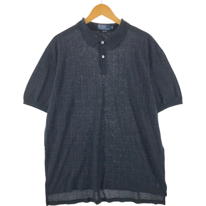 Ralph Lauren POLO by Ralph Lauren short sleeve check polo shirt, men's XL size cotton black type Vintage Second Hand