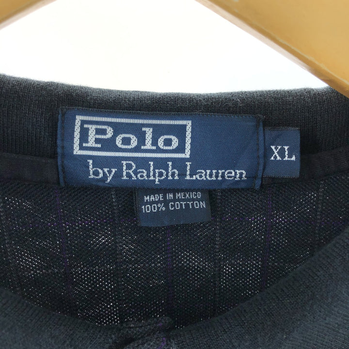 Ralph Lauren POLO by Ralph Lauren short sleeve check polo shirt, men's XL size cotton black type Vintage Second Hand