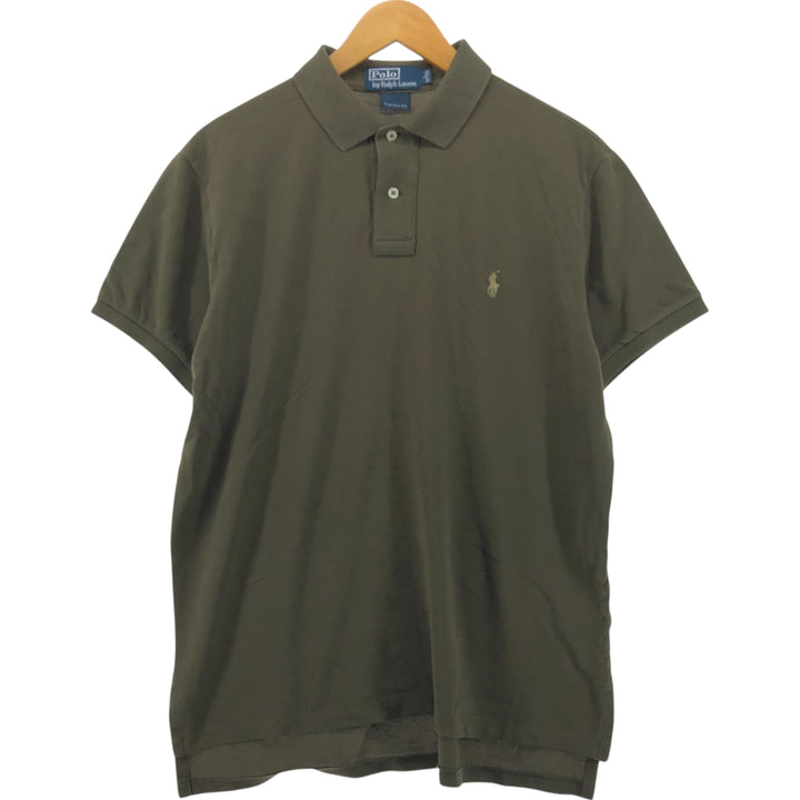 Ralph Lauren POLO by Ralph Lauren CUSTOM FIT short sleeve polo shirt, men's size L cotton Khaki type sage green Vintage Second Hand