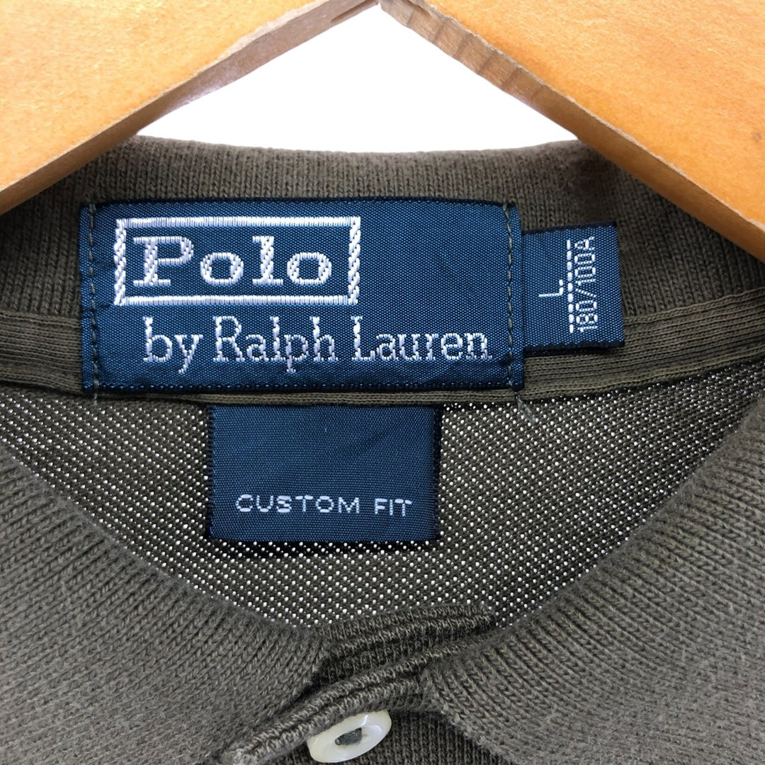 Ralph Lauren POLO by Ralph Lauren CUSTOM FIT short sleeve polo shirt, men's size L cotton Khaki type sage green Vintage Second Hand
