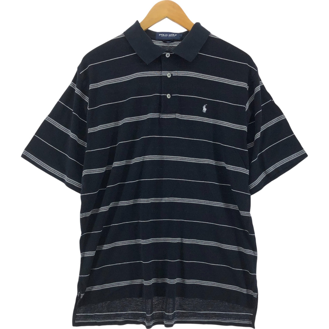 Ralph Lauren POLO GOLF Polo Golf short sleeve striped polo shirt men's size M Pima Cotton black type Vintage Second Hand