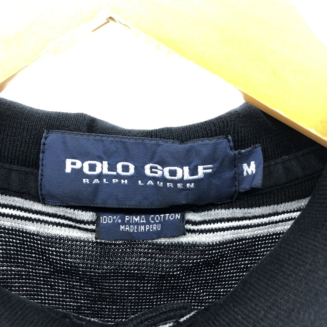 Ralph Lauren POLO GOLF Polo Golf short sleeve striped polo shirt men's size M Pima Cotton black type Vintage Second Hand