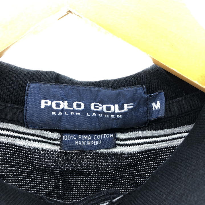 Ralph Lauren POLO GOLF Polo Golf short sleeve striped polo shirt men's size M Pima Cotton black type Vintage Second Hand