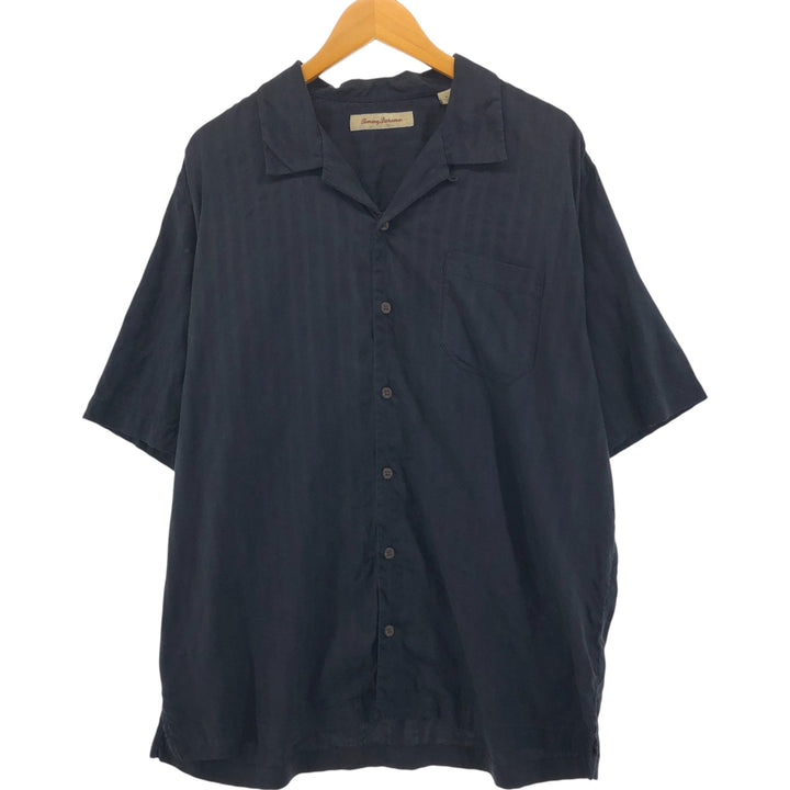 Tommy Bahama short sleeve open collar silk shirt, box shirt, men's XL size silk black type Vintage Second Hand
