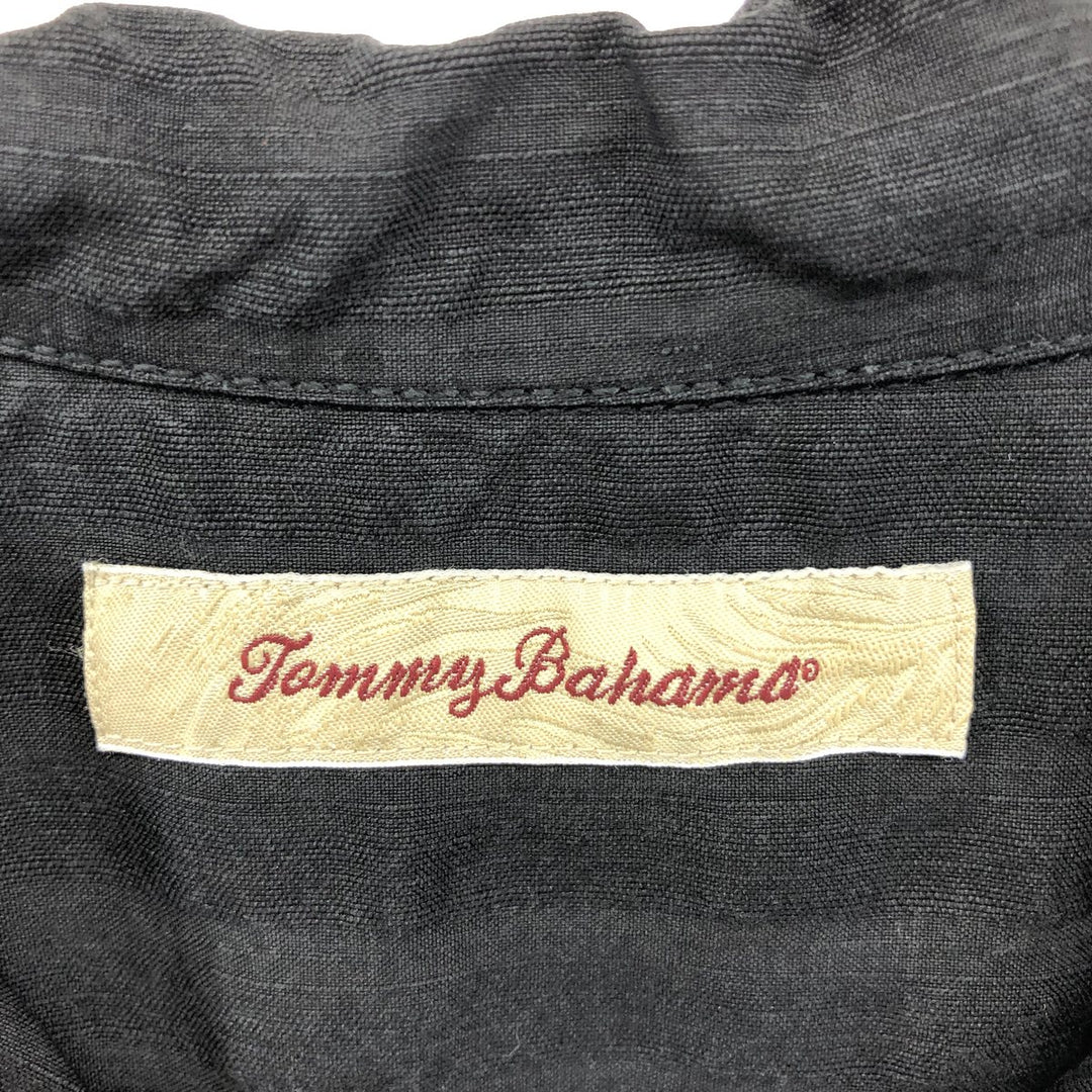 Tommy Bahama short sleeve open collar silk shirt, box shirt, men's XL size silk black type Vintage Second Hand
