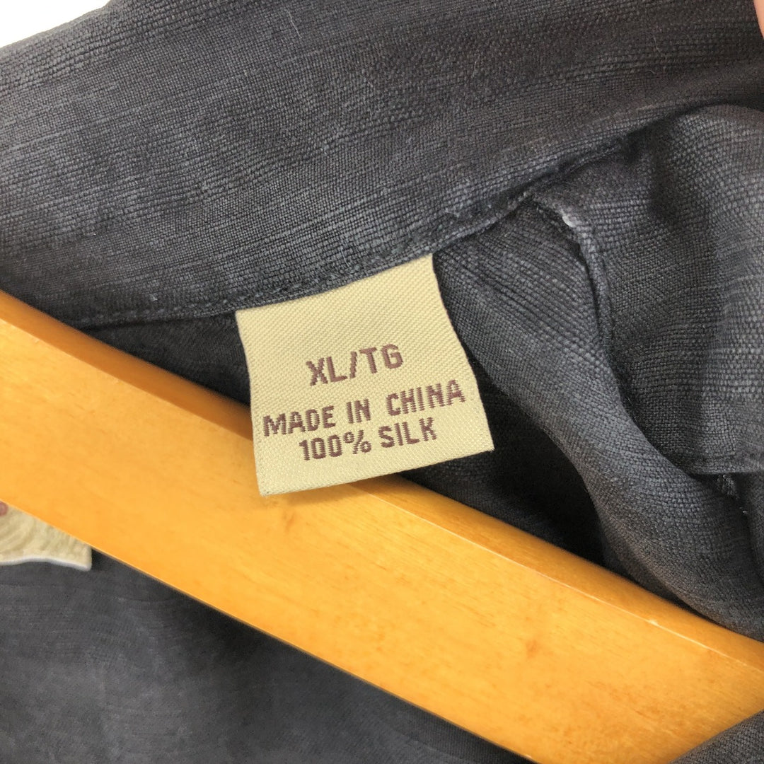 Tommy Bahama short sleeve open collar silk shirt, box shirt, men's XL size silk black type Vintage Second Hand
