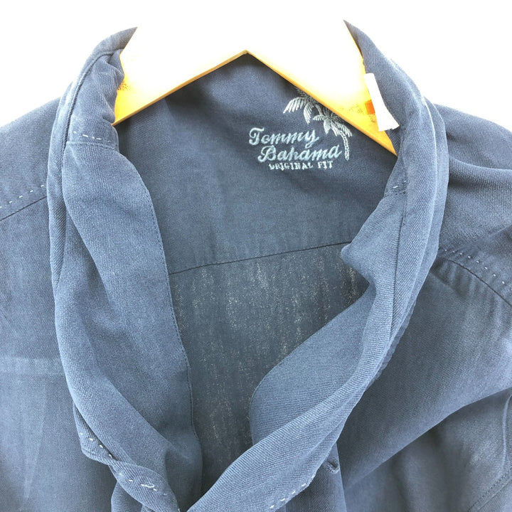 Tommy Bahama ORIGINAL FIT short sleeve open collar silk shirt box shirt men's XL size silk blue type Vintage Second Hand