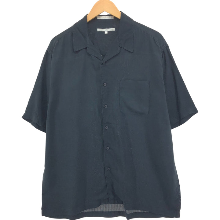 PERRY ELLIS Box Shirt, Short Sleeve, Open Collar, Silk Shirt, Men's Size L silk black type Vintage Second Hand