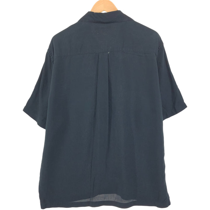 PERRY ELLIS Box Shirt, Short Sleeve, Open Collar, Silk Shirt, Men's Size L silk black type Vintage Second Hand