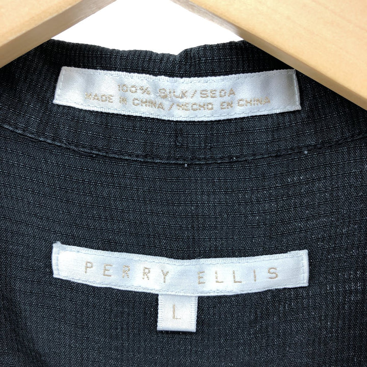 PERRY ELLIS Box Shirt, Short Sleeve, Open Collar, Silk Shirt, Men's Size L silk black type Vintage Second Hand