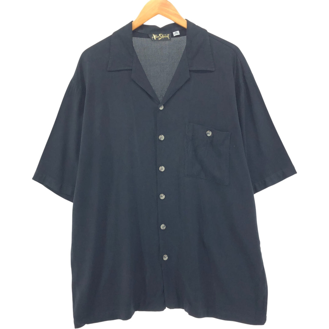 ALAN STUART Short Sleeve Open Collar Silk Shirt, Boxy, Made in USA, Men's XL, Vintage unclear black type Vintage Second Hand