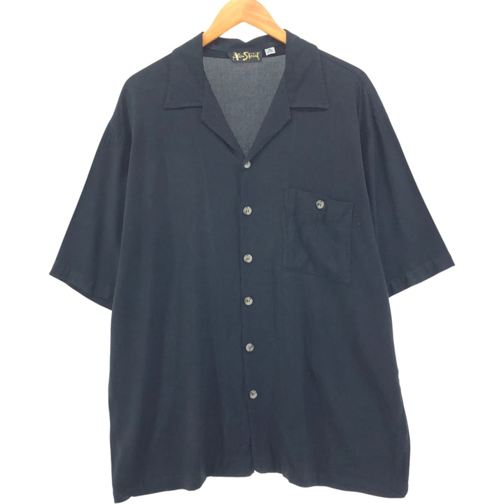ALAN STUART Short Sleeve Open Collar Silk Shirt, Boxy, Made in USA, Men's XL, Vintage unclear black type Vintage Second Hand