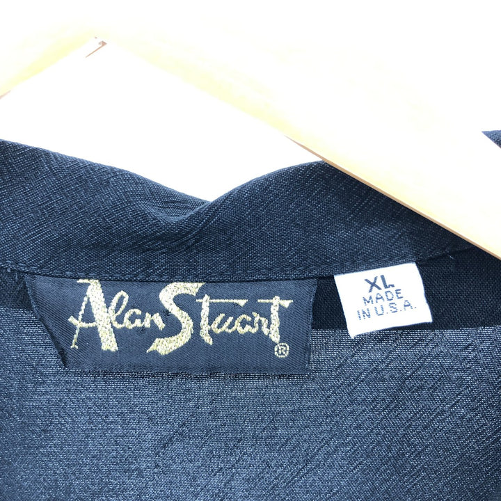 ALAN STUART Short Sleeve Open Collar Silk Shirt, Boxy, Made in USA, Men's XL, Vintage unclear black type Vintage Second Hand
