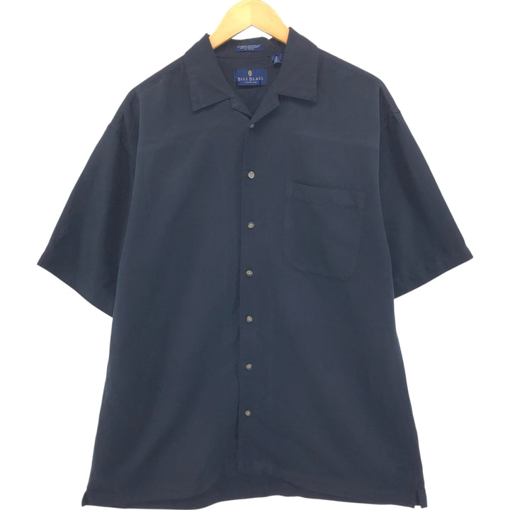 Bill Blass Premium short sleeve open collar rayon shirt, box shirt, men's size M Rayon black type Vintage Second Hand
