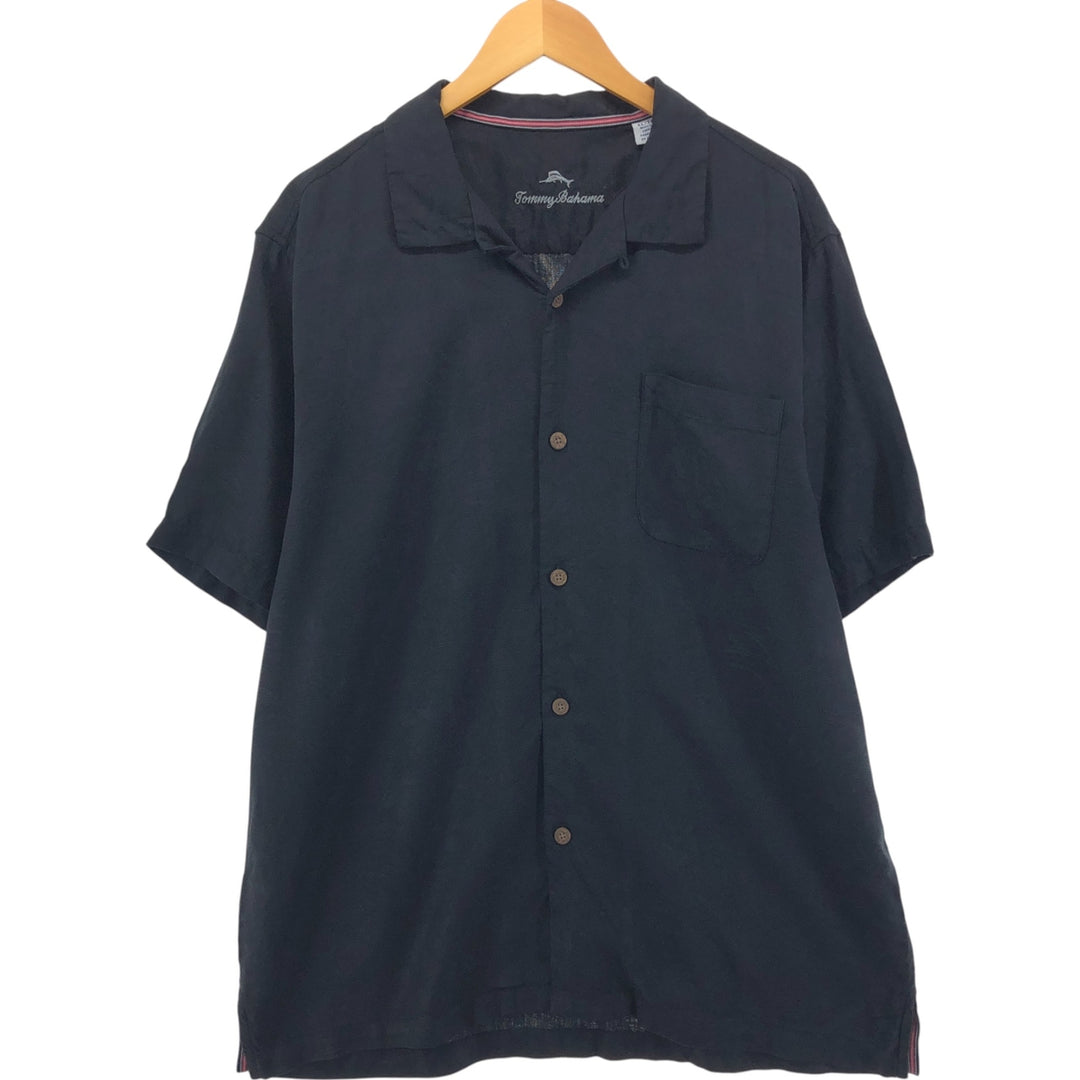 Tommy Bahama short sleeve open collar silk shirt, box shirt, men's XL size silk black type Vintage Second Hand