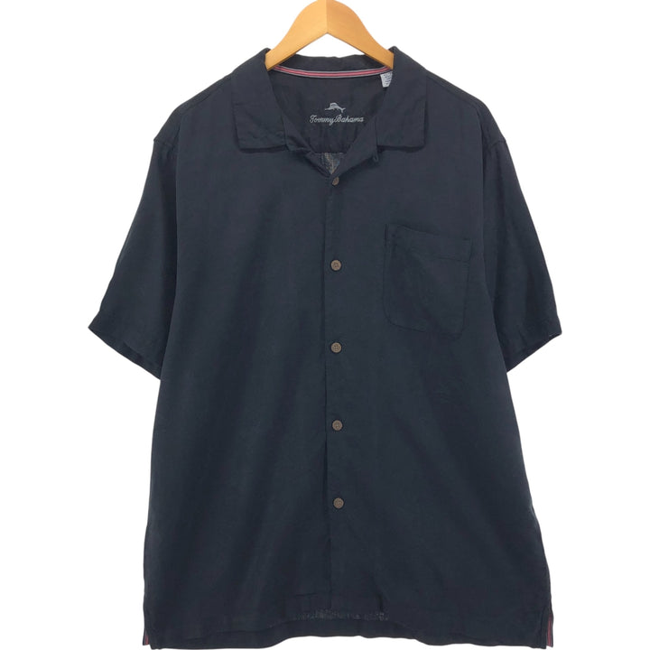 Tommy Bahama short sleeve open collar silk shirt, box shirt, men's XL size silk black type Vintage Second Hand