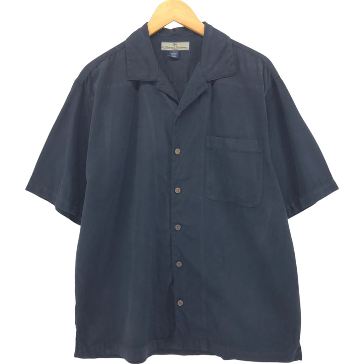 Tommy Bahama short sleeve open collar silk shirt, box shirt, men's M size silk black type Vintage Second Hand