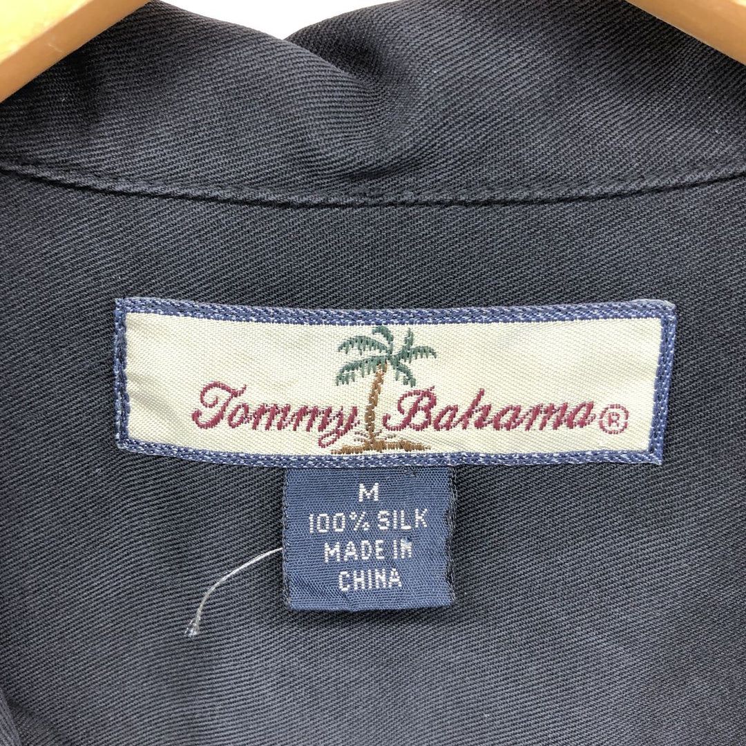 Tommy Bahama short sleeve open collar silk shirt, box shirt, men's M size silk black type Vintage Second Hand