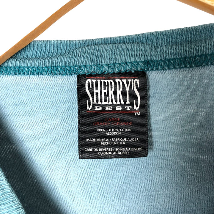 90'S Sherry's Best Animal Pattern Ringer T-shirt Made in USA Men's L size Short sleeve Vintage cotton Blue type light blue Vintage Second Hand